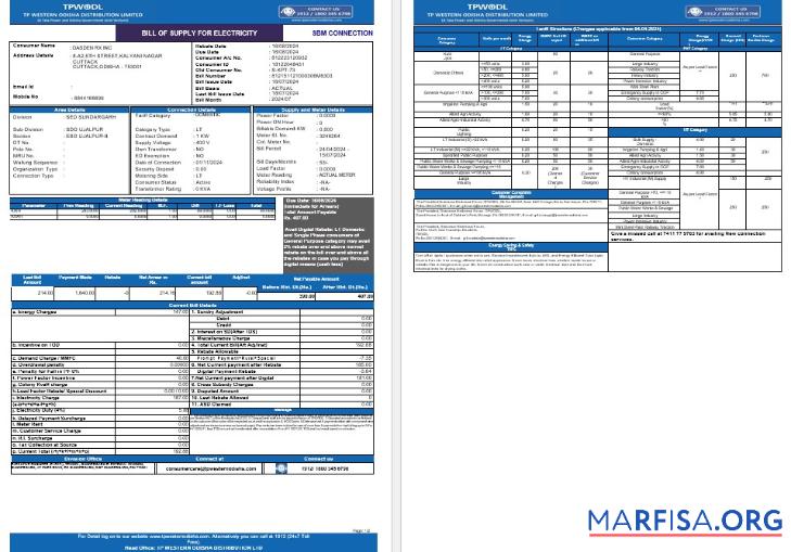 Realistic INDIA TPWODL business utility bill Word and PDF template
